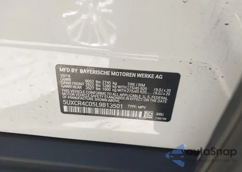 2020 BMW X5 Sdrive40I z USA, uszkodzony, nr VIN 5UXCR4C05L9B13501